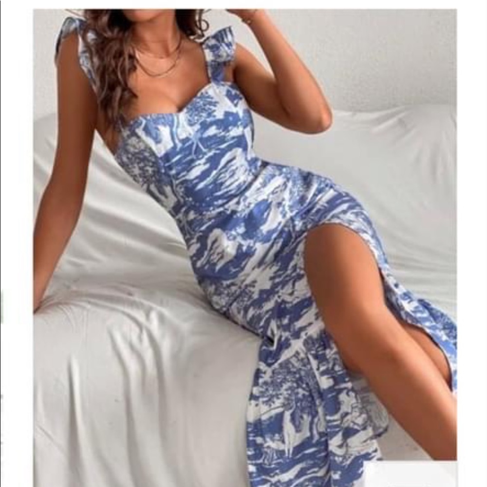 blue floral midi dress